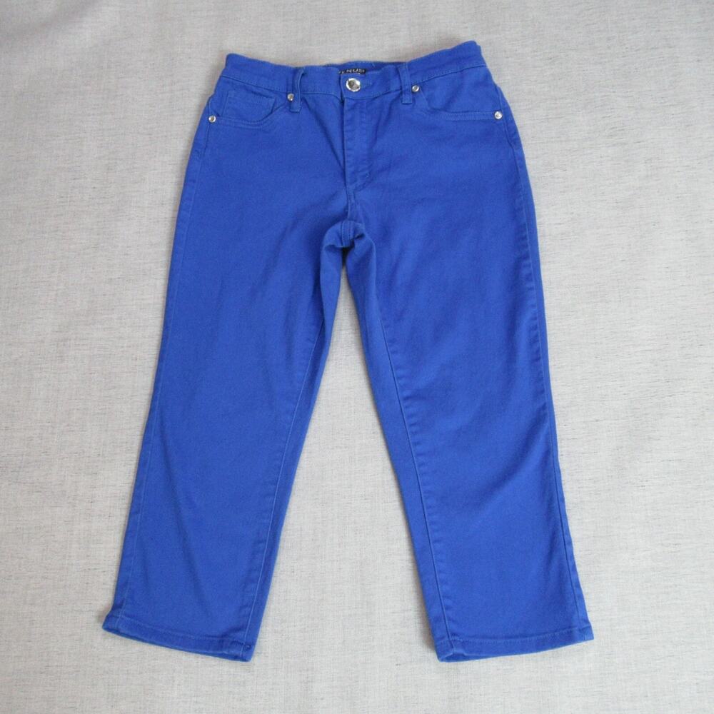 Venus Pants Womens Size 8 Blue Chino Stretch Rhinestone Button Casual Preppy